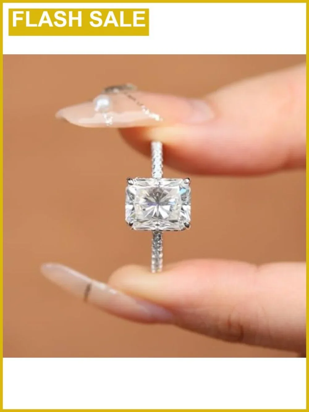 925 Sterling Silver CZ Engagement Ring 2CT Radiant Cut Halo Wedding Band